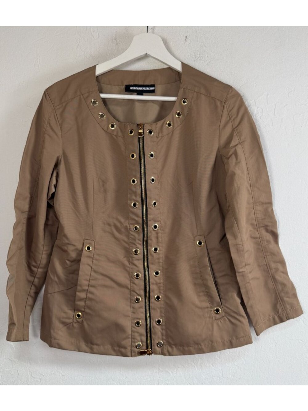 Anatomie Khaki Tan Grommet Zip Front Jacket Medium M Travel Utility Lightweight